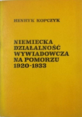 Niemiecka działalność wywiadowcza na Pomorzu 1920 -1933