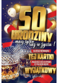 Karnet Urodzinowy 50 + naklejka