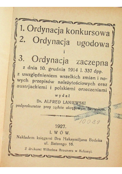 Ordynacja Konkursowa Ugodowa i Zaczepna 1927 r.