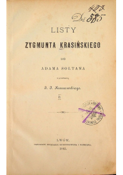 Listy Zygmunta Krasińskiego do Adama Sołtana tom II 1883 r.