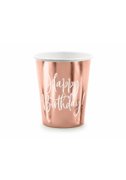 Kubeczki Happy Birthday! różowe złoto 260ml 6szt