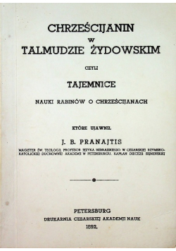 Chrześcijanin w Talmudzie Żydowskim reprint z 1892 r