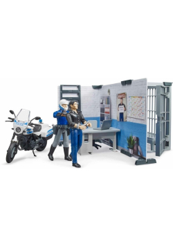 Komenda policji z figurkami i motocyklem
