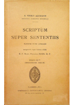 Scriptum super sententiis Tomus III