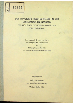 Der Tragische Held Schillers in der Marxistischen Asthetik