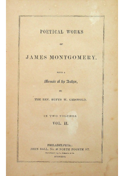Poetical Works Of James Montgomery Vol II 1850 r.