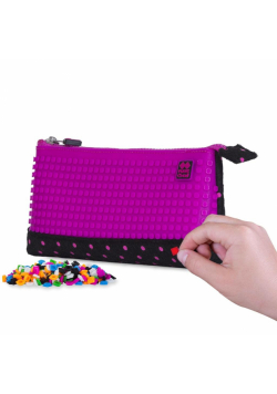 Piórnik na suwak Kropki z purpurowym panelem