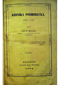 Kronika Podhorecka 1706 - 1779 1860 r.