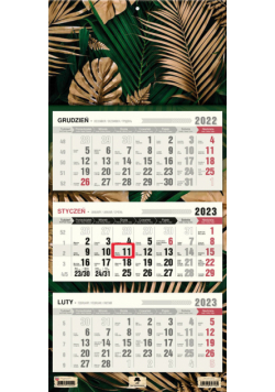 Kalendarz ścienny Trójdzielny Glamour Green