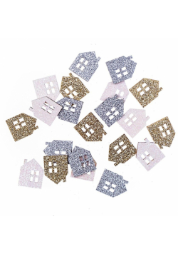 Drewniane brokatowe domki 1,7x2,2cm 21szt