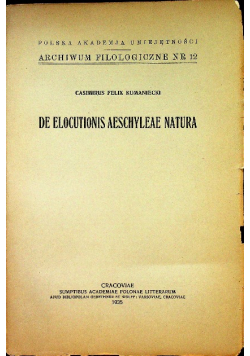 De elocutionis aeschyleae natura 1935 r.