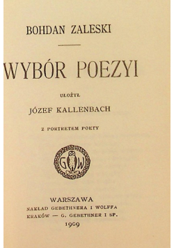 Zaleski Wybór poezyi reprint z 1909 r