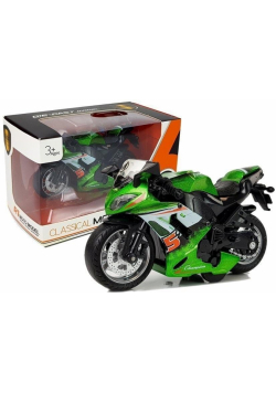 Motocykl z naciągiem i dźwiękiem 1:14 zielony
