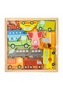 Puzzle drewniane na planszy Pojazdy