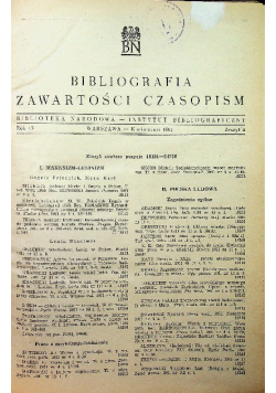 Bibliografia zawartości czasopism Zeszyt 4 1961 r