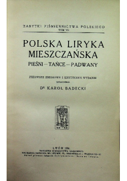 Polska liryka mieszczańska 1936 r.
