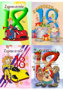 Zaproszenie brokat 18-stka 10 szt. mix