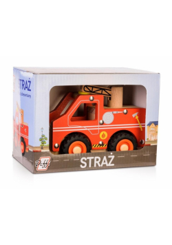Drewniane auto z oponami - straż pożarna