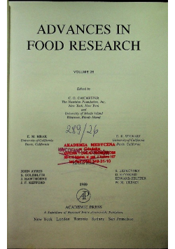 Advances in Food Research Nad zamkami Polski Volume 26