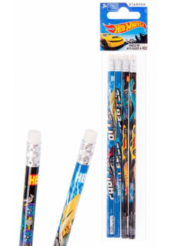 Ołówek z gumką Hot Wheels 4el