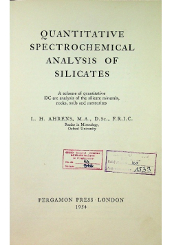 Quantitative Spectrochemical Analysis of Silicates