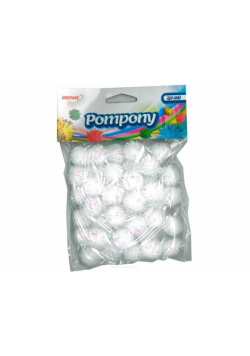 Pompony metaliczne białe 2cm 40szt