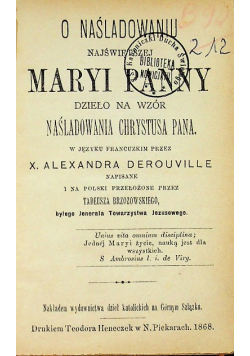 O naśladowaniu Najświętszej Maryi Panny 1868 r.