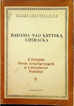 Badania nad krytyką literacką