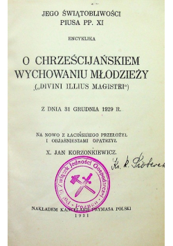 Encyklika o chrześcijańskiem wychowaniu młodzieży 1931r