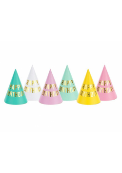 Czapeczki Happy Birthday 16cm 6szt