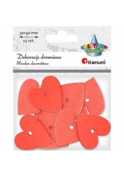 Drewniane serca czerwone 30x30mm 15szt