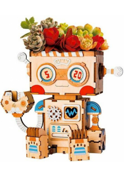Puzzle Drewniane 3D Doniczka Robot