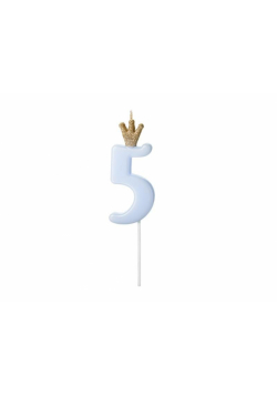 Świeczka urodzinowa 5 jasny niebieski 9,5cm
