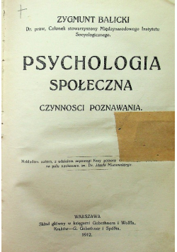 Psychologia społeczna czynności poznawania 1912 r.
