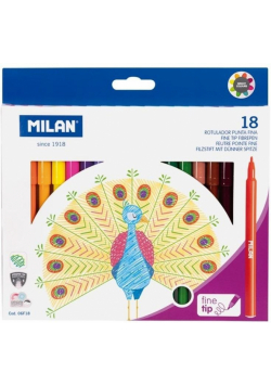 Flamastry okrągłe cienkie 18 kolorów MILAN