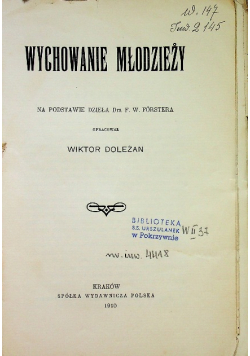 Wychowanie młodzieży 1910 r.