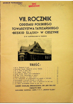 VII Rocznik Oddziału Polskiego Towarzystwa Tatrzańskiego 1936 r.