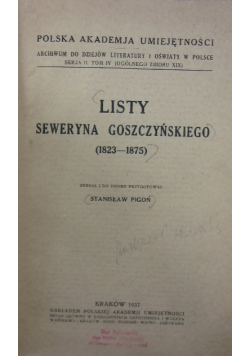 Listy Seweryna Goszczyńskiego  1937r .