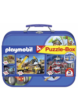 Puzzle 2x60 + 2x100 w walizce Playmobil niebieski