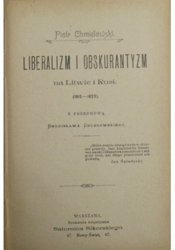 Liberalizm i obskurantyzm 1898 r .