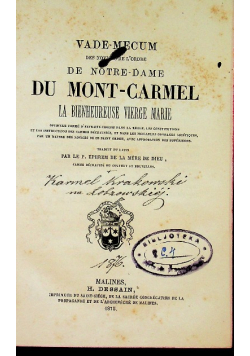 Vade Mecum des novices de L'Ordre de Notre  Dame du Mont  Carmel 1875 r.