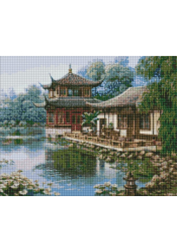 Diamentowa mozaika - Chiński dom 40x50cm