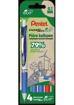 Pióro kulk. EnerGel czerwony niebieski 4szt PENTEL