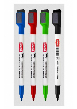 Marker do tablic 4 kolory + magnes + ścierak TOMA
