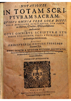 Notationes In Totam Scriptvram sacram / Scholia on Qvatvor Evangelia 1620 r.