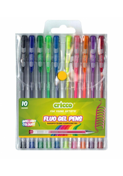 Długopisy żelowe fluorescencyjne 10 kolorów CRICCO