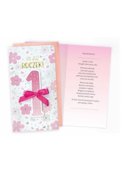 Karnet Urodziny Roczek różowe kwiatki