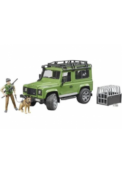 Land Rover Defender z figurką leśnika i z psem