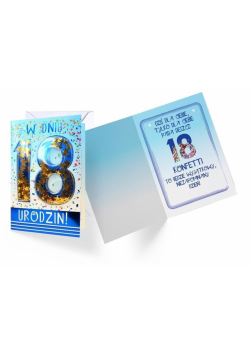 Karnet B6 konfetti KNF-019 Urodziny 18 (niebieski)