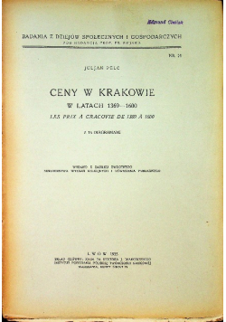 Ceny w Krakowie w latach 1369 1600 1935 r.